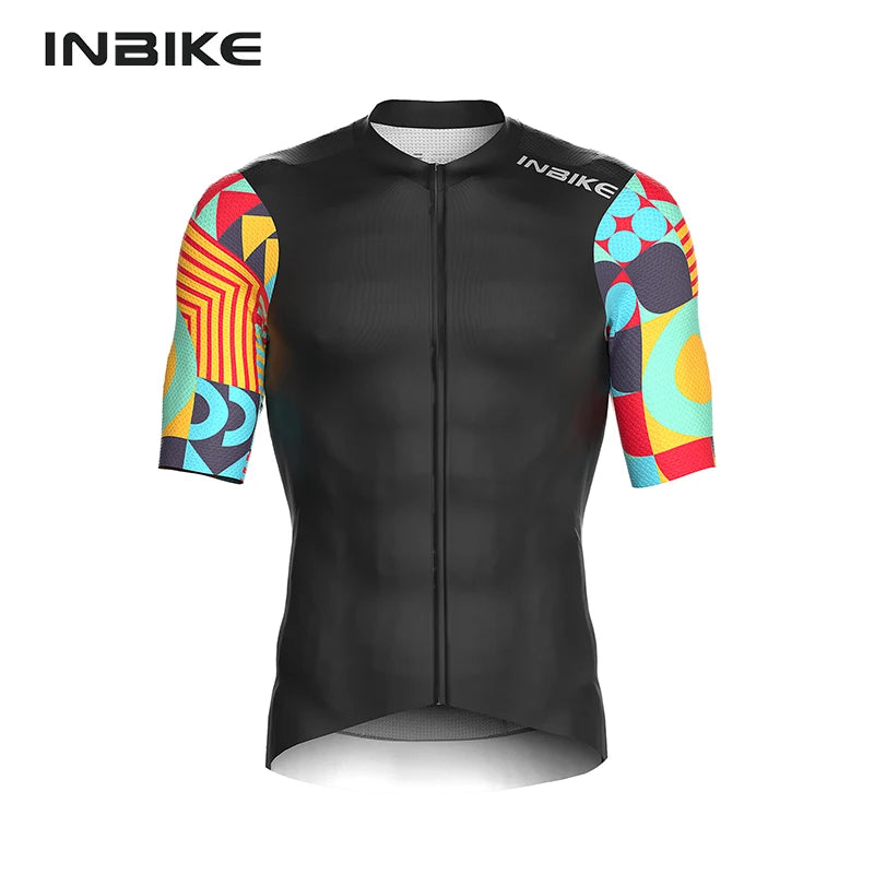INBIKE 2024 Summer Cycling Jersey Men Short Sleeve Quick-dry Men's Bicycle Riding Shirts with 3 Pockets Full Zipper MTB Clothing