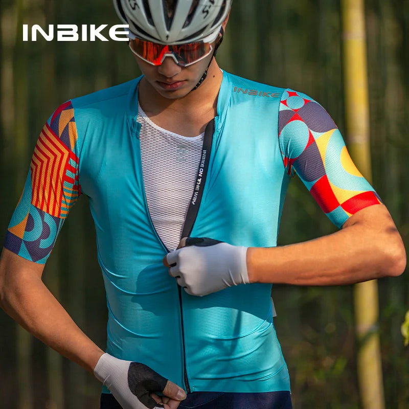 INBIKE 2024 Summer Cycling Jersey Men Short Sleeve Quick-dry Men's Bicycle Riding Shirts with 3 Pockets Full Zipper MTB Clothing