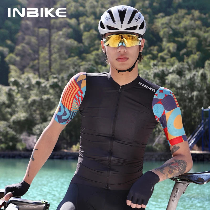 INBIKE 2024 Summer Cycling Jersey Men Short Sleeve Quick-dry Men's Bicycle Riding Shirts with 3 Pockets Full Zipper MTB Clothing